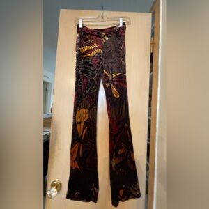 Extremely Rare Betsey Johnson Vintage  velvet pants butterfly moth bug print XS